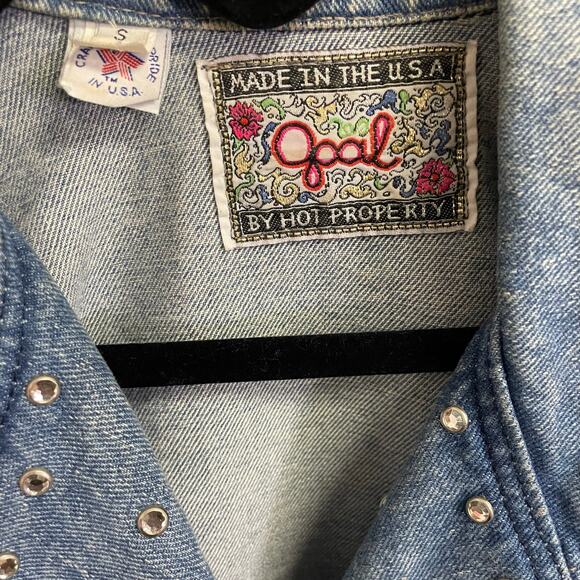 Vintage Goal by Hot Property Rhinestone Studded Denim Jean Jacket Small AS IS - Picture 8 of 12